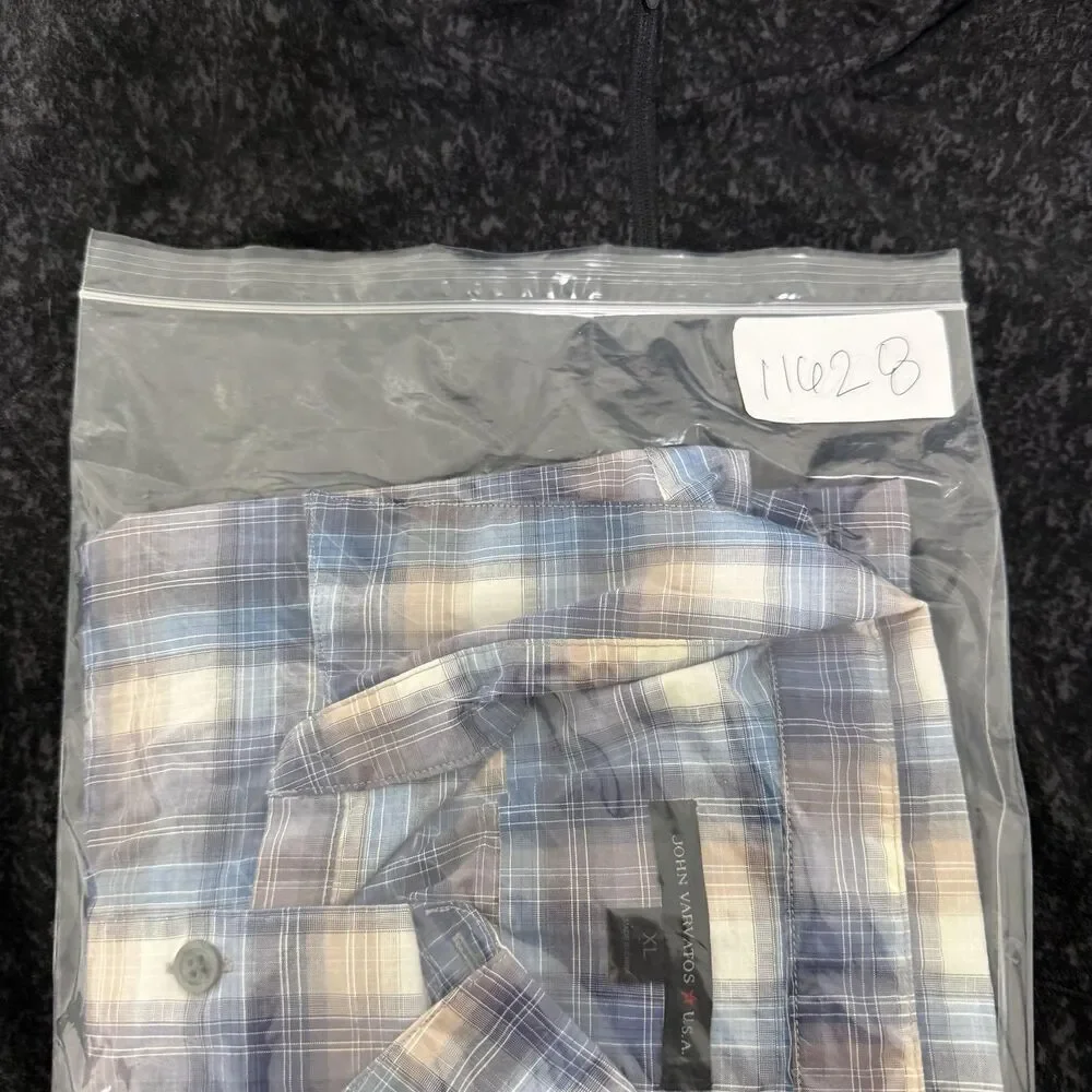 John Varvatos USA Shirt Mens XL Blue Plaid Long Sleeve Button Up Lightweight